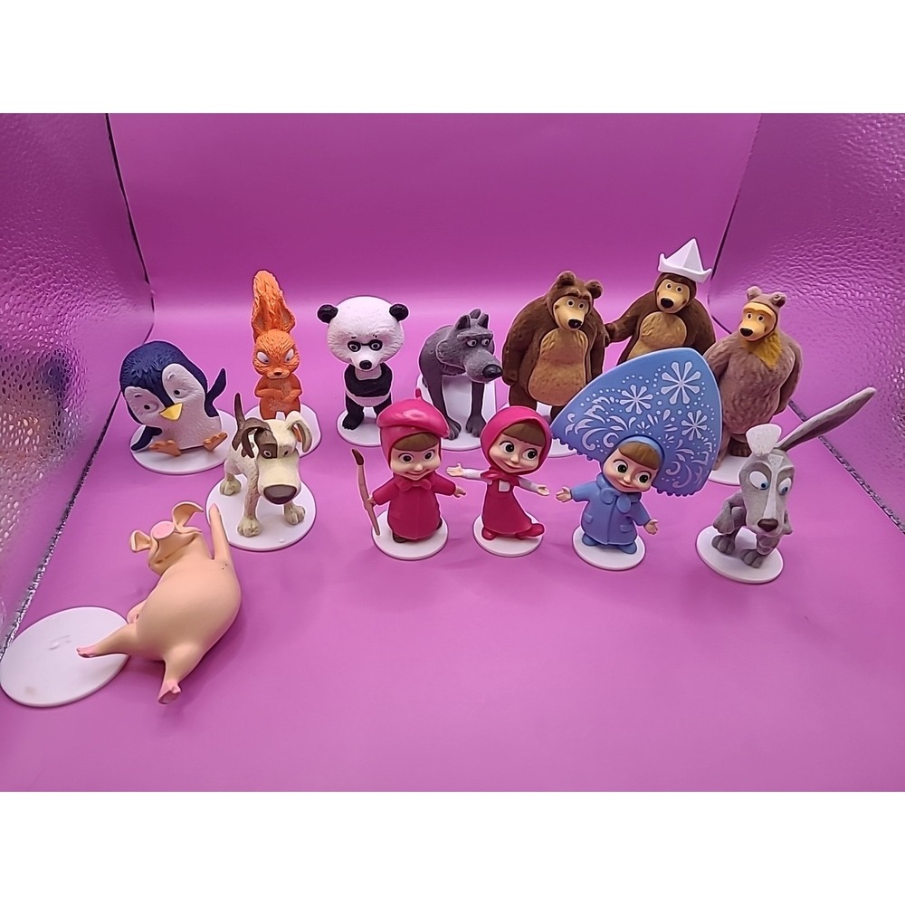 LUPPA Masha and The Bear Toys Playset:‎ 13 Figures #180 2008 Flocked No Tin
